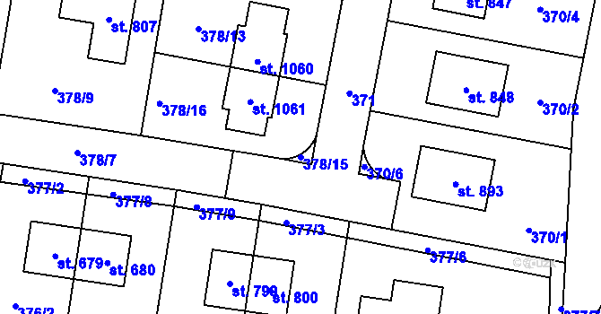 Parcela st. 378/15 v KÚ Bašť, Katastrální mapa