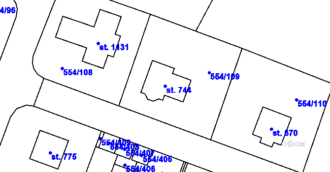Parcela st. 744 v KÚ Bašť, Katastrální mapa