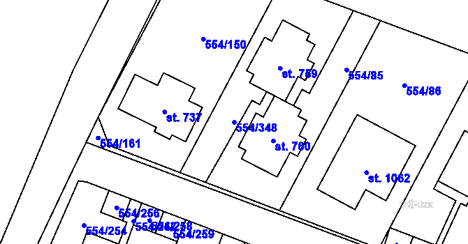 Parcela st. 554/348 v KÚ Bašť, Katastrální mapa