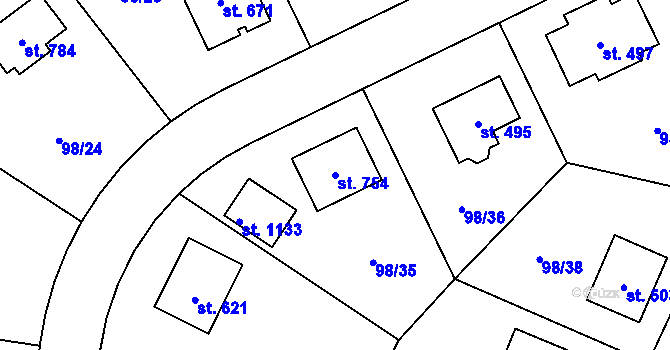Parcela st. 754 v KÚ Bašť, Katastrální mapa