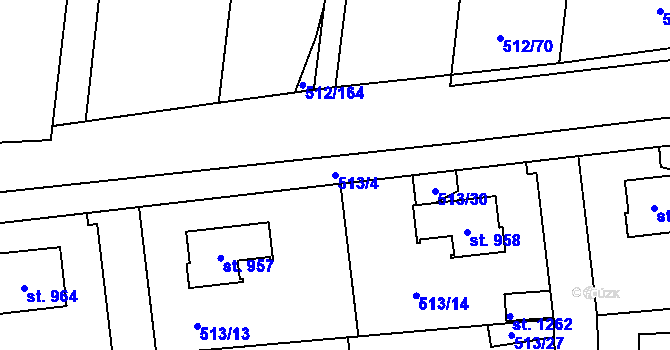 Parcela st. 513/4 v KÚ Bašť, Katastrální mapa
