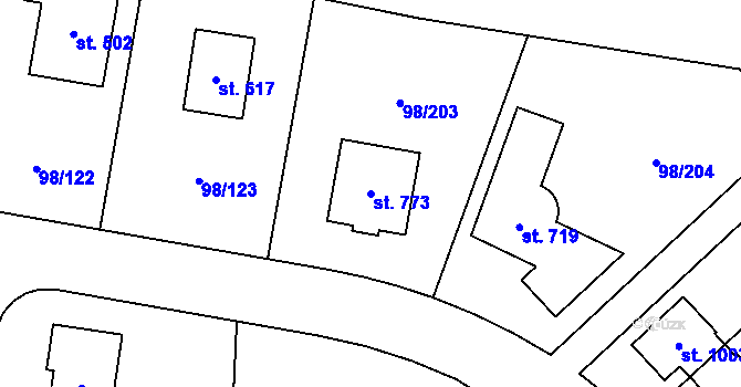 Parcela st. 773 v KÚ Bašť, Katastrální mapa