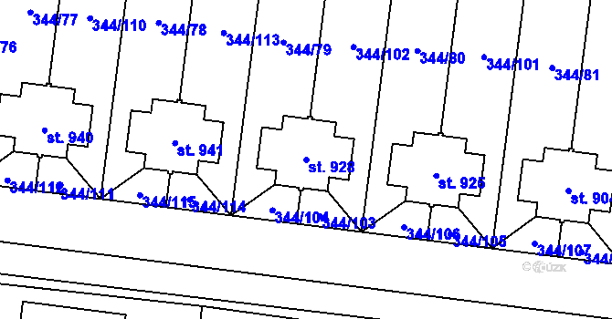 Parcela st. 928 v KÚ Bašť, Katastrální mapa