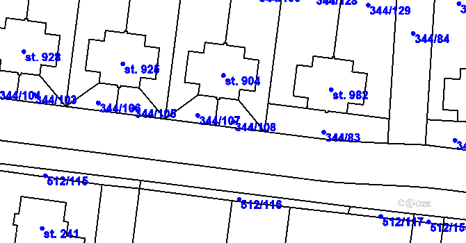 Parcela st. 344/108 v KÚ Bašť, Katastrální mapa