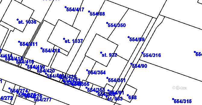 Parcela st. 932 v KÚ Bašť, Katastrální mapa