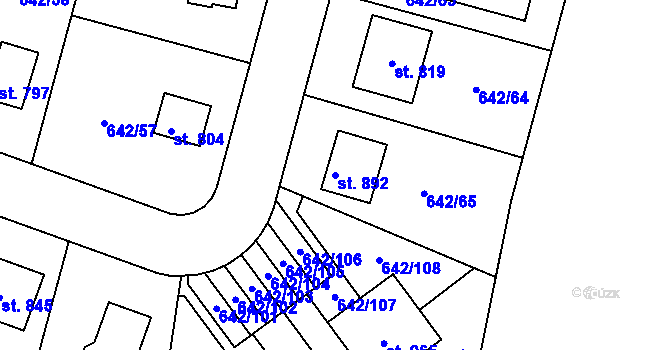 Parcela st. 892 v KÚ Bašť, Katastrální mapa