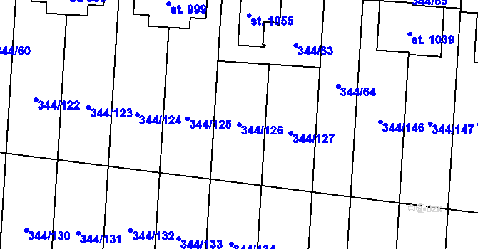 Parcela st. 344/126 v KÚ Bašť, Katastrální mapa