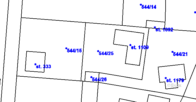 Parcela st. 544/25 v KÚ Bašť, Katastrální mapa