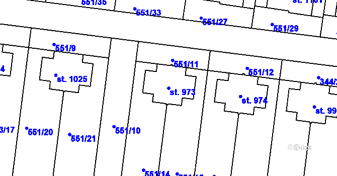 Parcela st. 973 v KÚ Bašť, Katastrální mapa