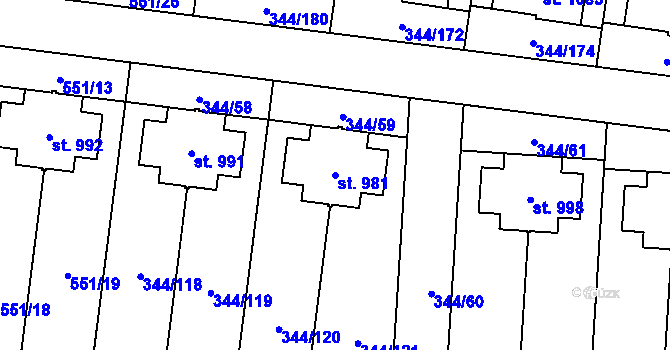 Parcela st. 981 v KÚ Bašť, Katastrální mapa