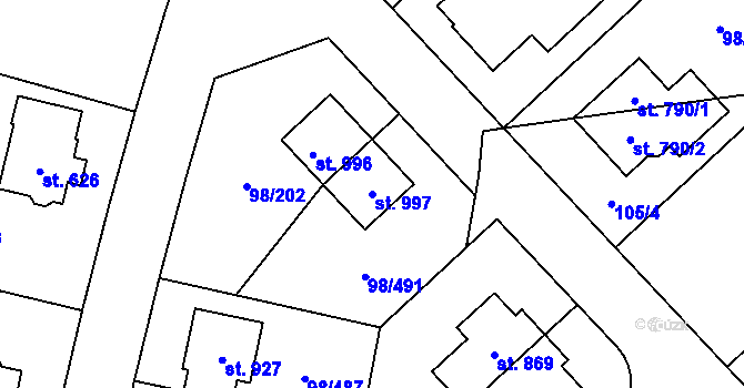 Parcela st. 997 v KÚ Bašť, Katastrální mapa