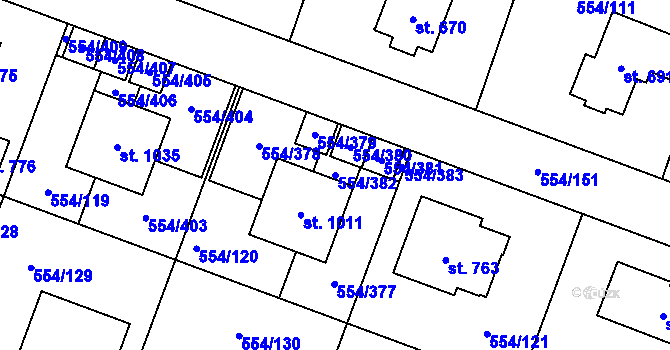 Parcela st. 554/382 v KÚ Bašť, Katastrální mapa