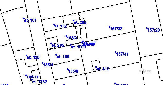 Parcela st. 155/16 v KÚ Bašť, Katastrální mapa