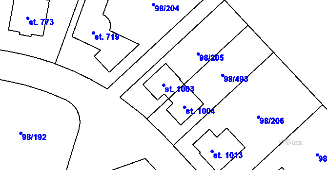 Parcela st. 1003 v KÚ Bašť, Katastrální mapa