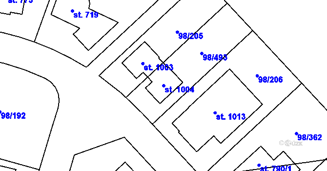 Parcela st. 1004 v KÚ Bašť, Katastrální mapa