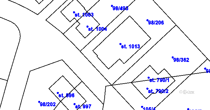 Parcela st. 1013 v KÚ Bašť, Katastrální mapa