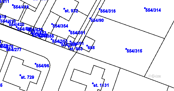 Parcela st. 658 v KÚ Bašť, Katastrální mapa