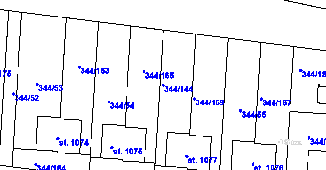 Parcela st. 344/144 v KÚ Bašť, Katastrální mapa