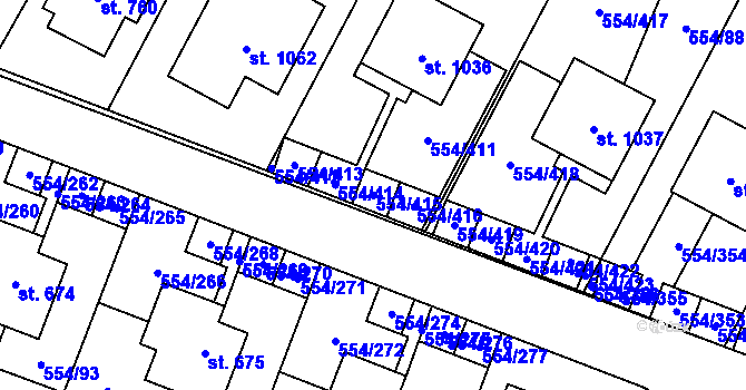 Parcela st. 554/415 v KÚ Bašť, Katastrální mapa