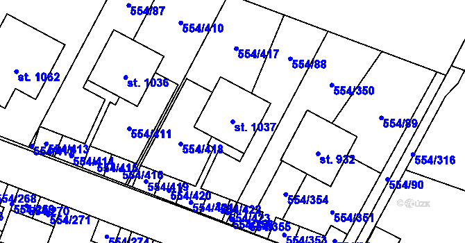 Parcela st. 1037 v KÚ Bašť, Katastrální mapa