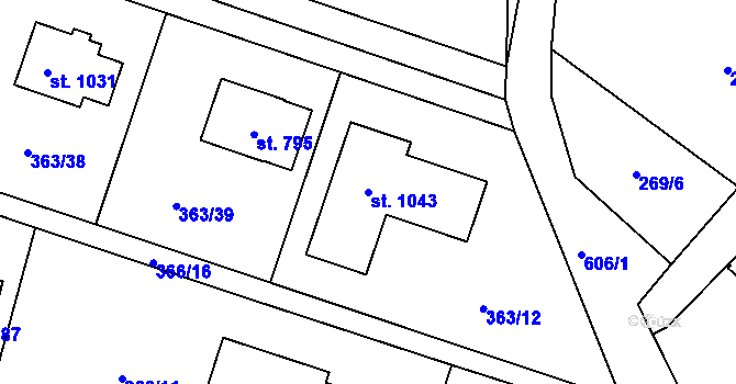 Parcela st. 1043 v KÚ Bašť, Katastrální mapa
