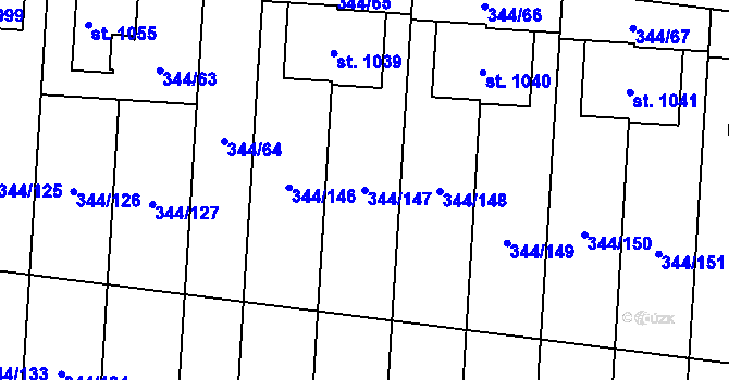 Parcela st. 344/147 v KÚ Bašť, Katastrální mapa