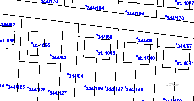 Parcela st. 1039 v KÚ Bašť, Katastrální mapa