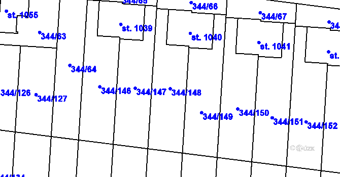 Parcela st. 344/148 v KÚ Bašť, Katastrální mapa
