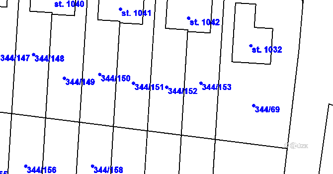 Parcela st. 344/152 v KÚ Bašť, Katastrální mapa