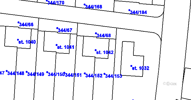 Parcela st. 1042 v KÚ Bašť, Katastrální mapa