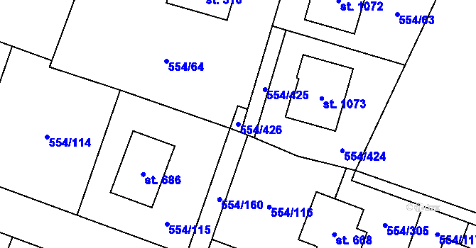 Parcela st. 554/426 v KÚ Bašť, Katastrální mapa