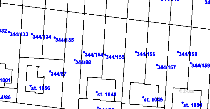 Parcela st. 344/155 v KÚ Bašť, Katastrální mapa