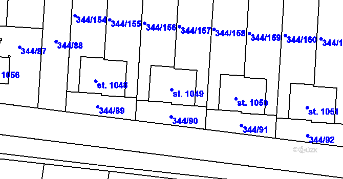 Parcela st. 1049 v KÚ Bašť, Katastrální mapa