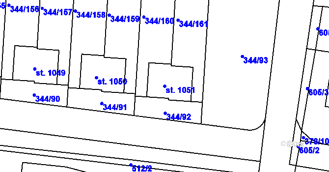 Parcela st. 1051 v KÚ Bašť, Katastrální mapa