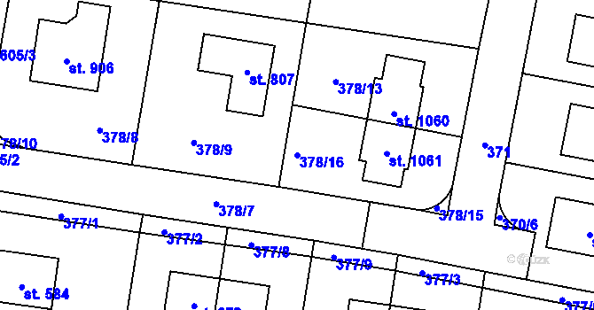 Parcela st. 378/16 v KÚ Bašť, Katastrální mapa