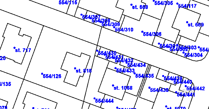 Parcela st. 554/431 v KÚ Bašť, Katastrální mapa