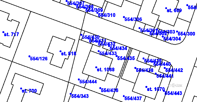 Parcela st. 554/433 v KÚ Bašť, Katastrální mapa