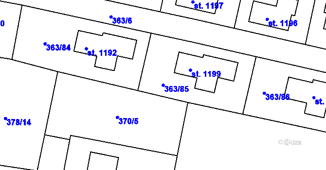 Parcela st. 363/85 v KÚ Bašť, Katastrální mapa
