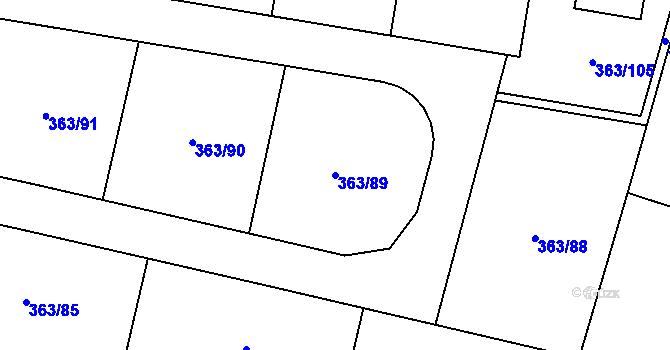 Parcela st. 363/89 v KÚ Bašť, Katastrální mapa