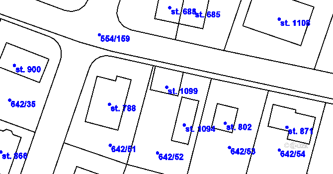 Parcela st. 1099 v KÚ Bašť, Katastrální mapa