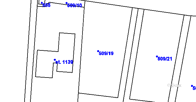 Parcela st. 509/19 v KÚ Bašť, Katastrální mapa