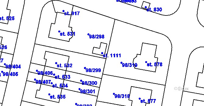 Parcela st. 1111 v KÚ Bašť, Katastrální mapa