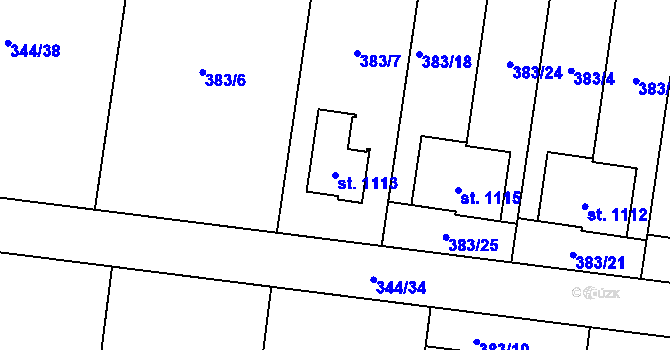 Parcela st. 1113 v KÚ Bašť, Katastrální mapa