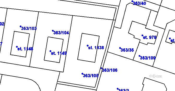 Parcela st. 1138 v KÚ Bašť, Katastrální mapa