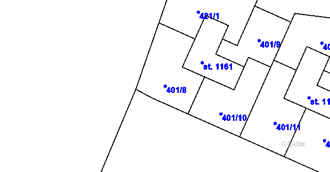 Parcela st. 401/8 v KÚ Bašť, Katastrální mapa