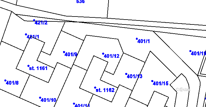 Parcela st. 401/12 v KÚ Bašť, Katastrální mapa