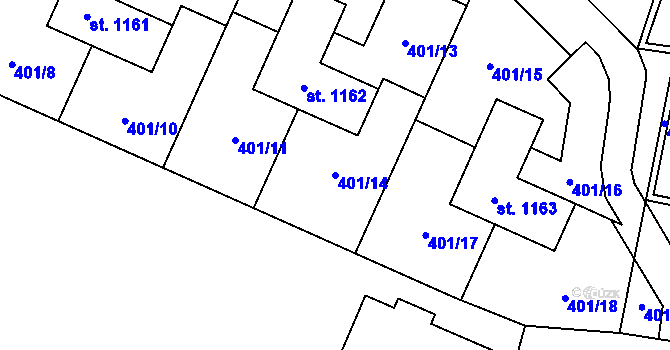 Parcela st. 401/14 v KÚ Bašť, Katastrální mapa