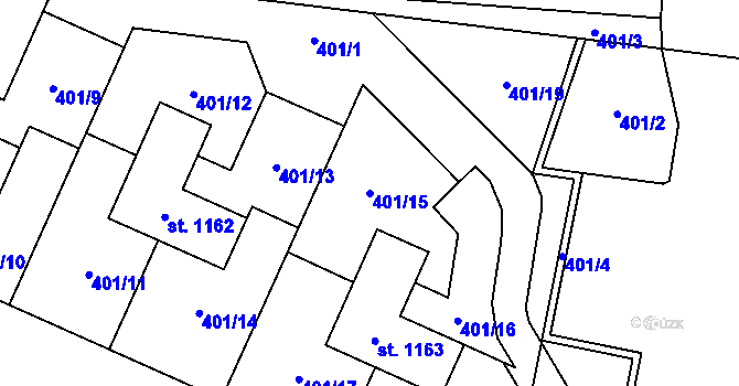 Parcela st. 401/15 v KÚ Bašť, Katastrální mapa