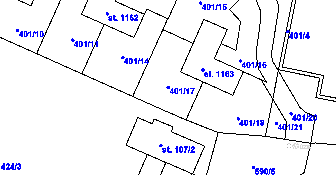Parcela st. 401/17 v KÚ Bašť, Katastrální mapa
