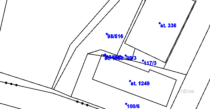 Parcela st. 98/500 v KÚ Bašť, Katastrální mapa